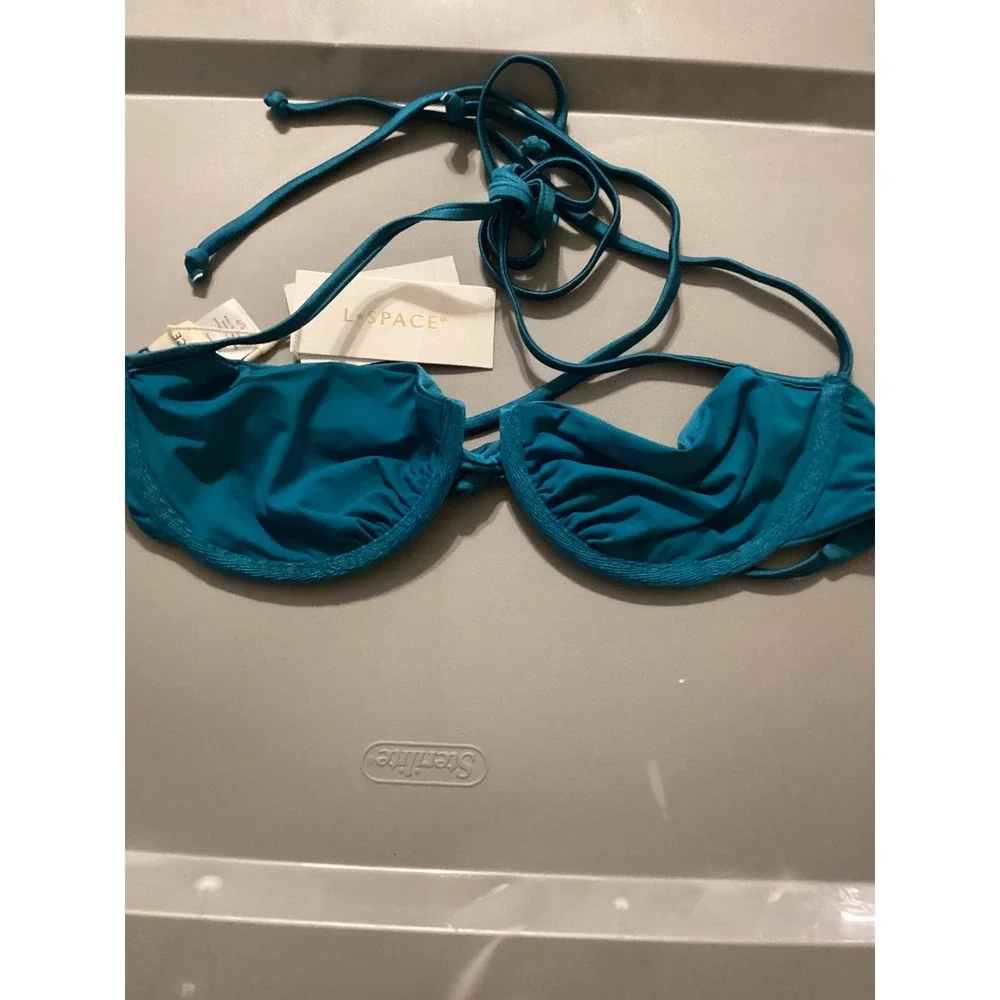 L*Space Toni Bikini Top Mediterranean Blue Teal Underwire Halter Swim‎ S NEW